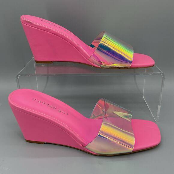 Madden Girl Women’s Rayne Iridescent Slide On Wedge Sandals Pink Size 8M - Picture 1 of 10